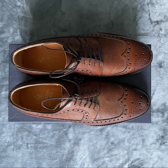 Herring Shoes - Mens Leather Wingtip Brogue Dress Shoes - Goodyear Welted - Picture 7 of 11